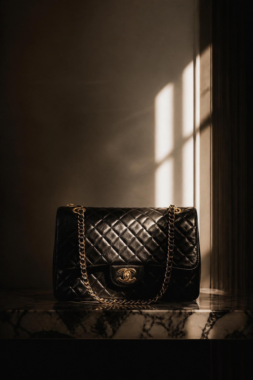 Vintage quilted handbag in dramatic light